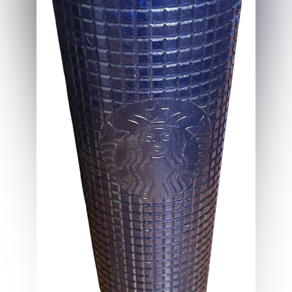 Starbucks Cobalt Blue Grid Design Cold Cup Tumbler/Cup 24oz With Straw - Picture 3 of 4